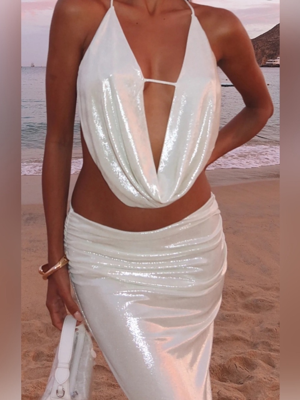 White Fox Two Piece White Sequin/Shimmer Set
